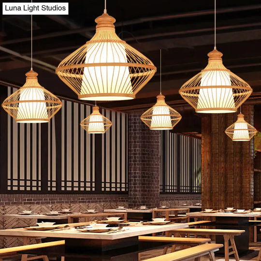 Asian Style Simplicity Pendant Lamp - Double Shade With Bamboo & Imitation Sheepskin Accent