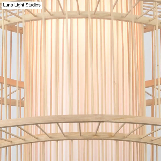 Asian Style Simplicity Pendant Lamp - Double Shade With Bamboo & Imitation Sheepskin Accent