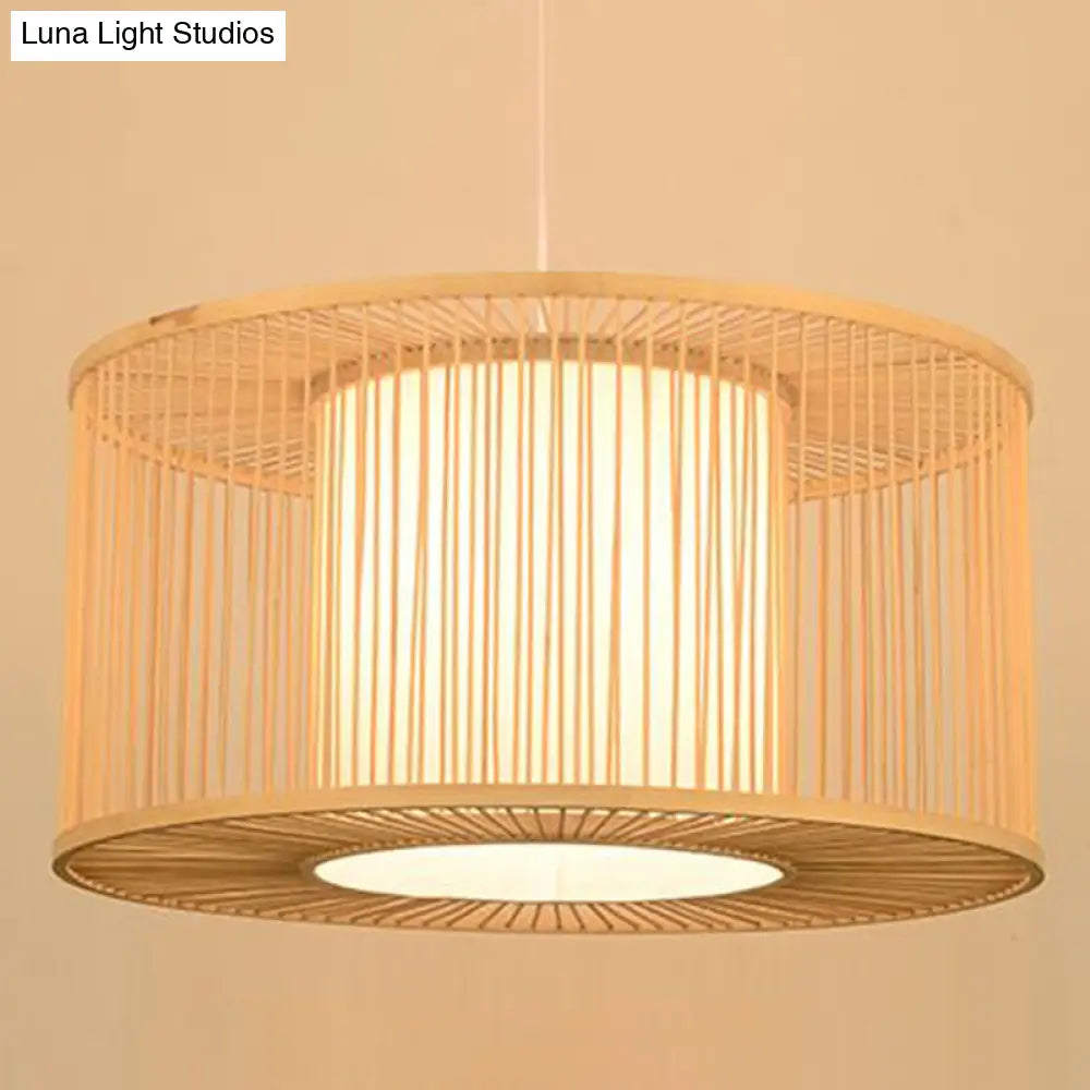 Asian Style Simplicity Pendant Lamp - Double Shade With Bamboo & Imitation Sheepskin Accent