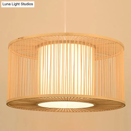 Asian Style Simplicity Pendant Lamp - Double Shade With Bamboo & Imitation Sheepskin Accent