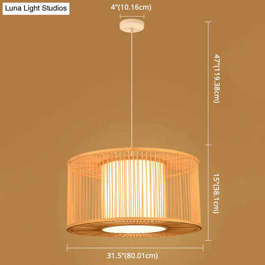 Asian Style Simplicity Pendant Lamp - Double Shade With Bamboo & Imitation Sheepskin Accent