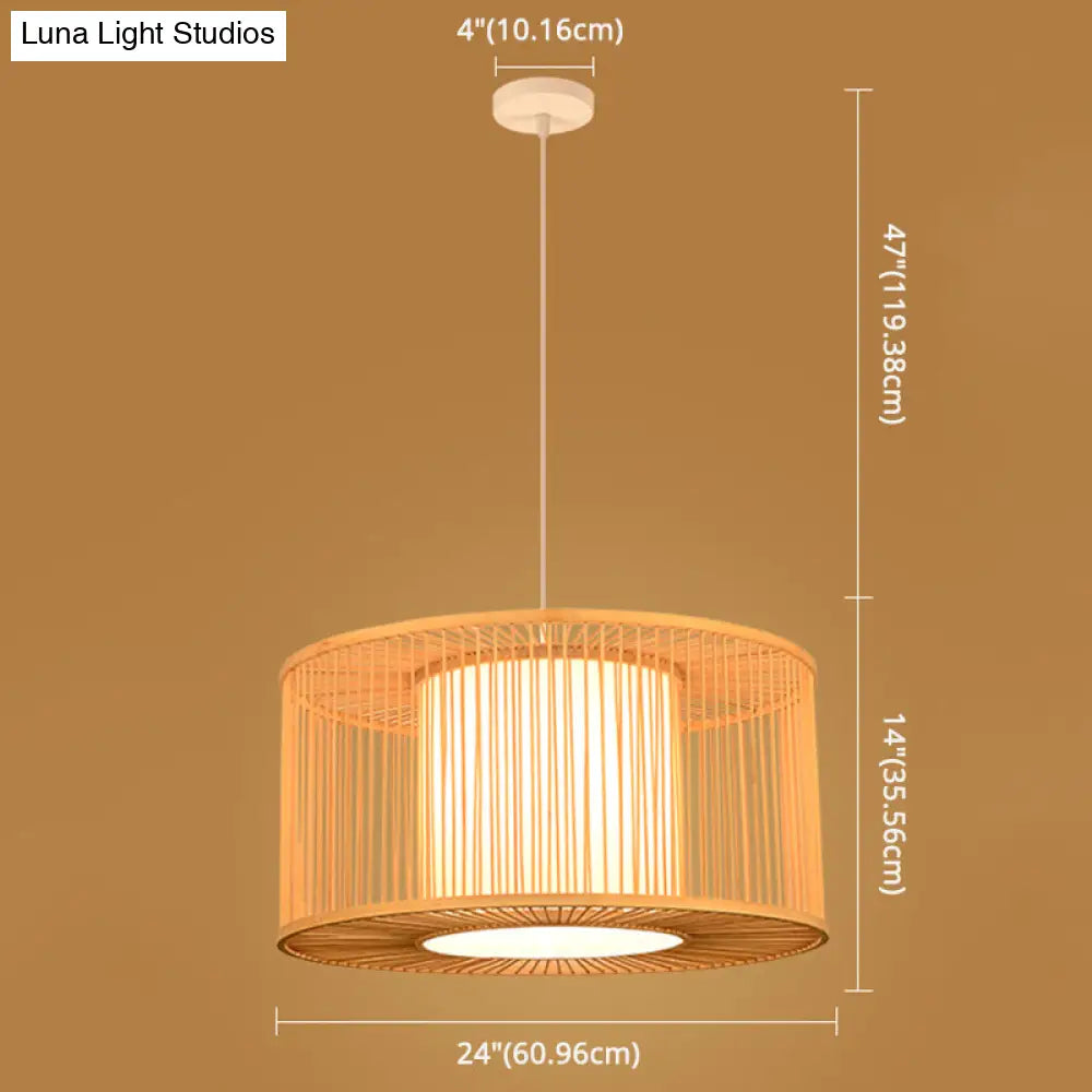 Asian Style Simplicity Pendant Lamp - Double Shade With Bamboo & Imitation Sheepskin Accent