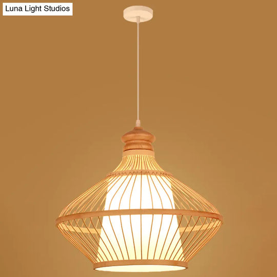 Asian Style Simplicity Pendant Lamp - Double Shade With Bamboo & Imitation Sheepskin Accent Wood /