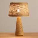 Asian Style Study Room Desk Light: White/Tan Reading Lamp With Rattan Shade Tan