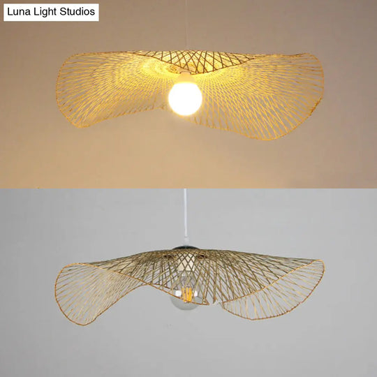 Asian Style Swirl Pendant Light Rattan Beige - 14 Or 18 Wide 1-Bulb Hanging Fixture For Restaurants