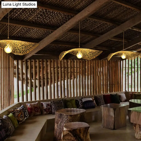 Asian Style Swirl Pendant Light Rattan Beige - 14 Or 18 Wide 1-Bulb Hanging Fixture For Restaurants
