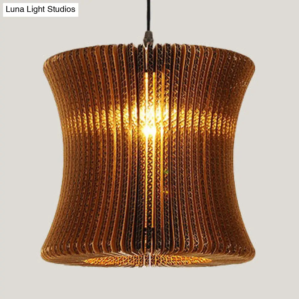 Asian Style Woven Shade Pendant Lamp With Corrugated Paper Design