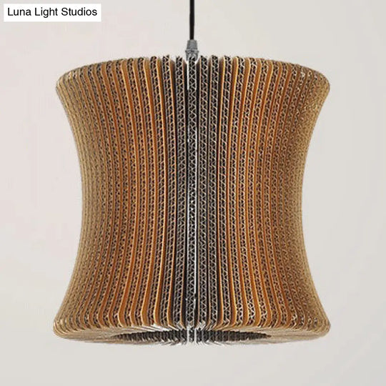 Asian Style Woven Shade Pendant Lamp With Corrugated Paper Design