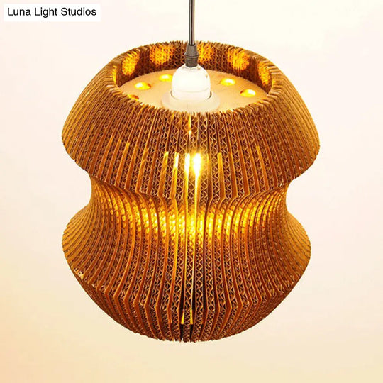 Asian Style Woven Shade Pendant Lamp With Corrugated Paper Design