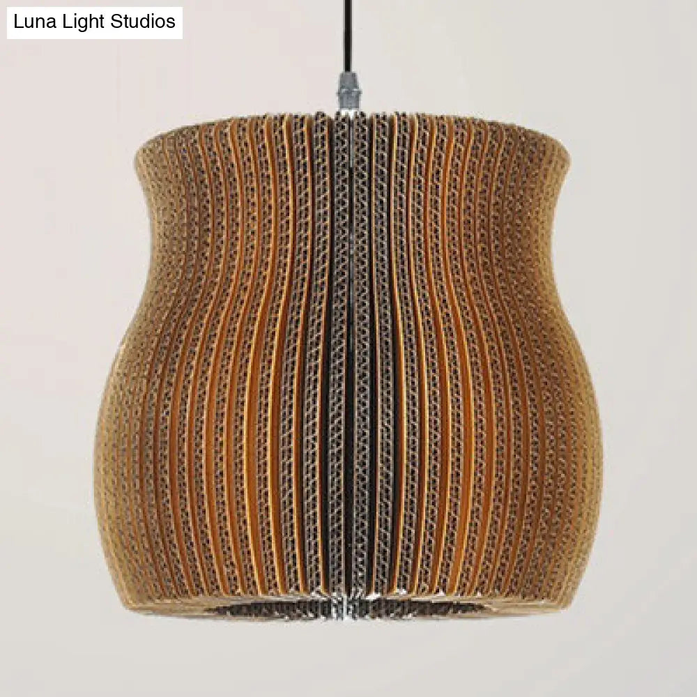 Asian Style Woven Shade Pendant Lamp With Corrugated Paper Design