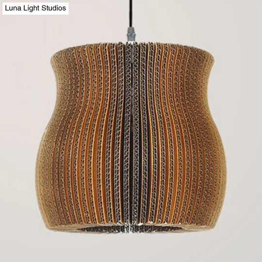 Asian Style Woven Shade Pendant Lamp With Corrugated Paper Design