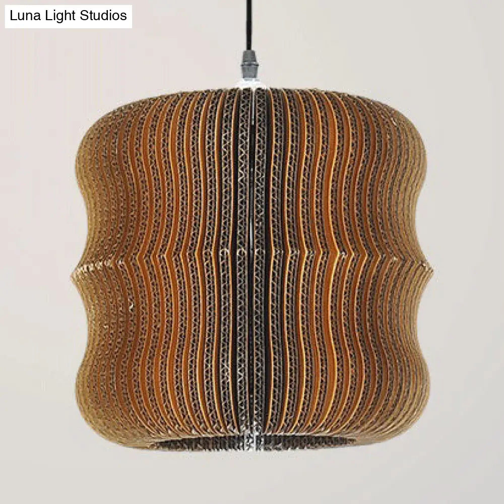 Asian Style Woven Shade Pendant Lamp With Corrugated Paper Design