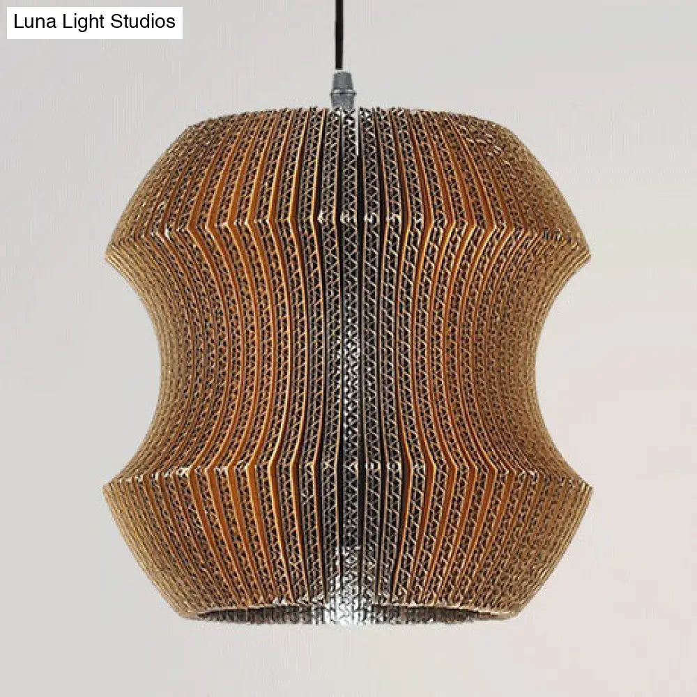 Asian Style Woven Shade Pendant Lamp With Corrugated Paper Design