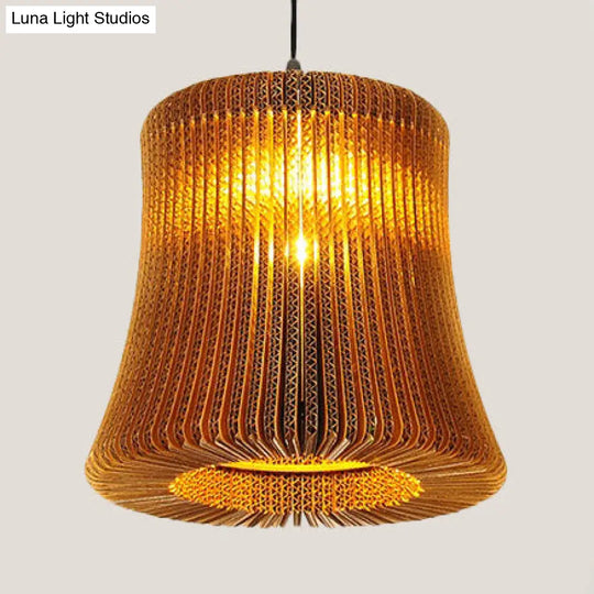Asian Style Woven Shade Pendant Lamp With Corrugated Paper Design