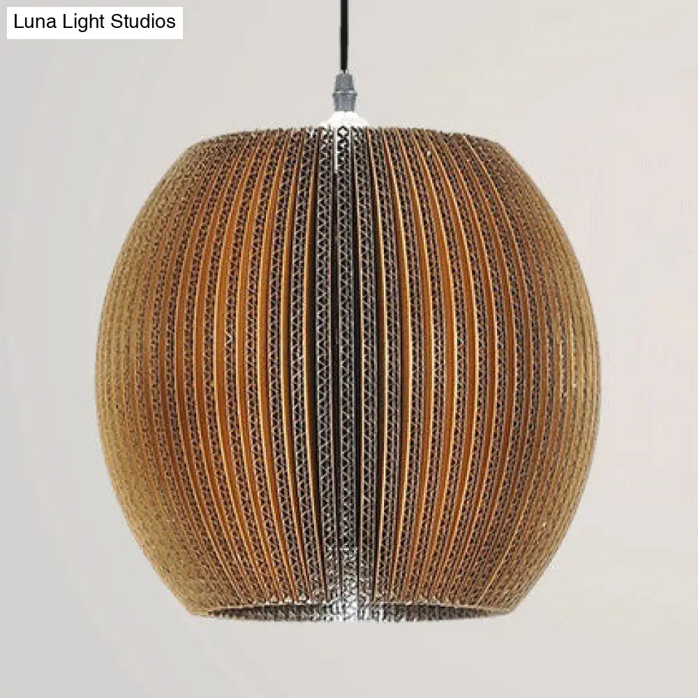 Asian Style Woven Shade Pendant Lamp With Corrugated Paper Design