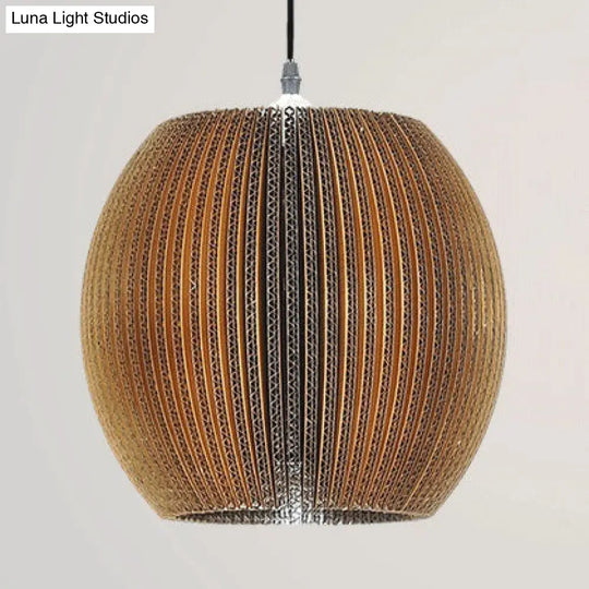 Asian Style Woven Shade Pendant Lamp With Corrugated Paper Design