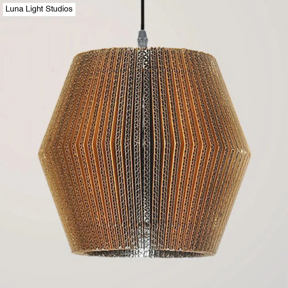 Asian Style Woven Shade Pendant Lamp With Corrugated Paper Design