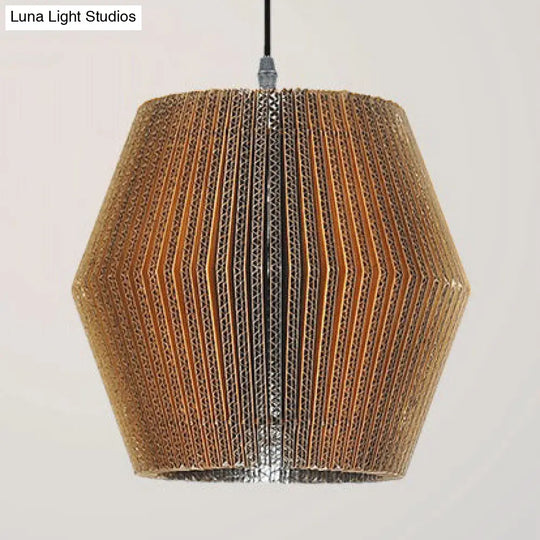 Asian Style Woven Shade Pendant Lamp With Corrugated Paper Design