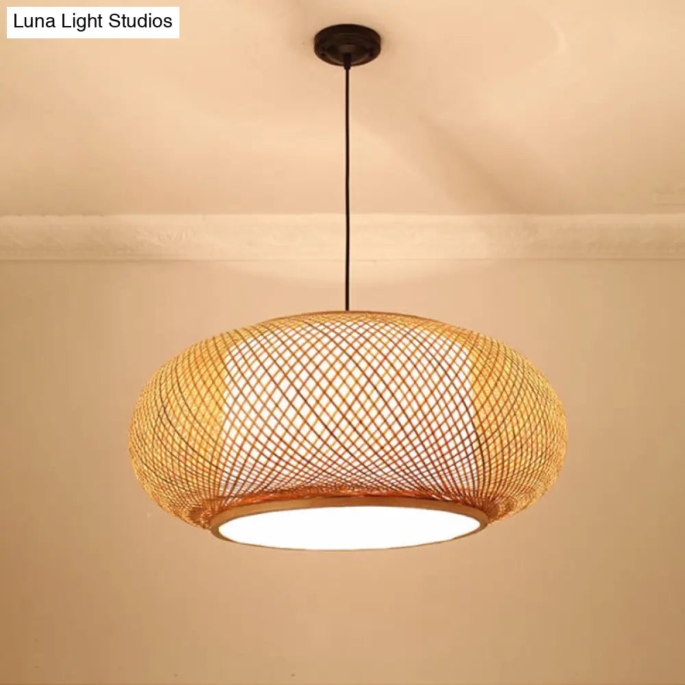 Asian Stylish Curved Bamboo Pendant Light - 16/19.5 Width 1 Beige Ideal For Living Rooms