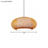Asian Stylish Curved Bamboo Pendant Light - 16/19.5 Width 1 Beige Ideal For Living Rooms