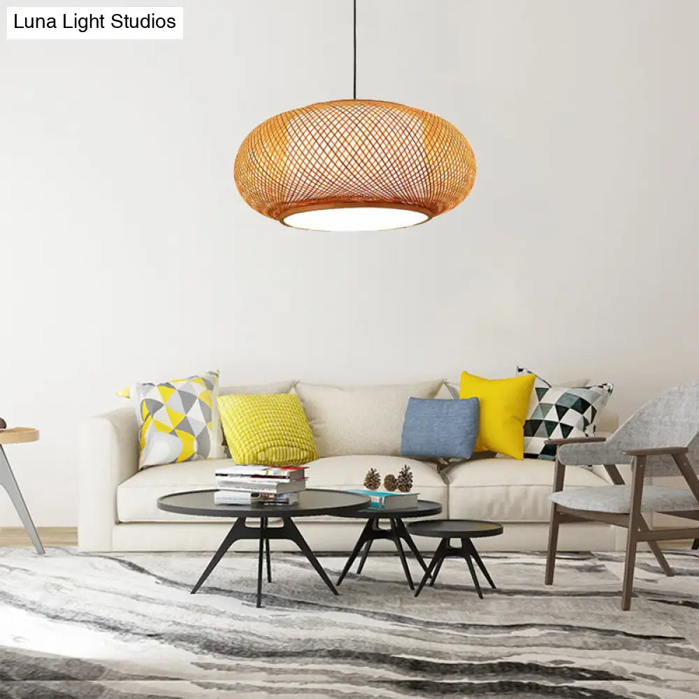 Asian Stylish Curved Bamboo Pendant Light - 16/19.5 Width 1 Beige Ideal For Living Rooms