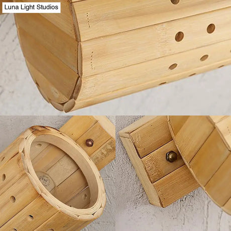 Asian Wood Wall Sconce Lamp With Bamboo Shade