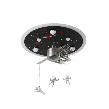 Astronaut Themed Led Flush Mount Light In Black - Metallic Space Ship Design For Kids Room / 22’