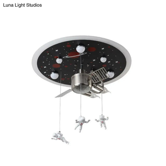 Astronaut Themed Led Flush Mount Light In Black - Metallic Space Ship Design For Kids Room / 22