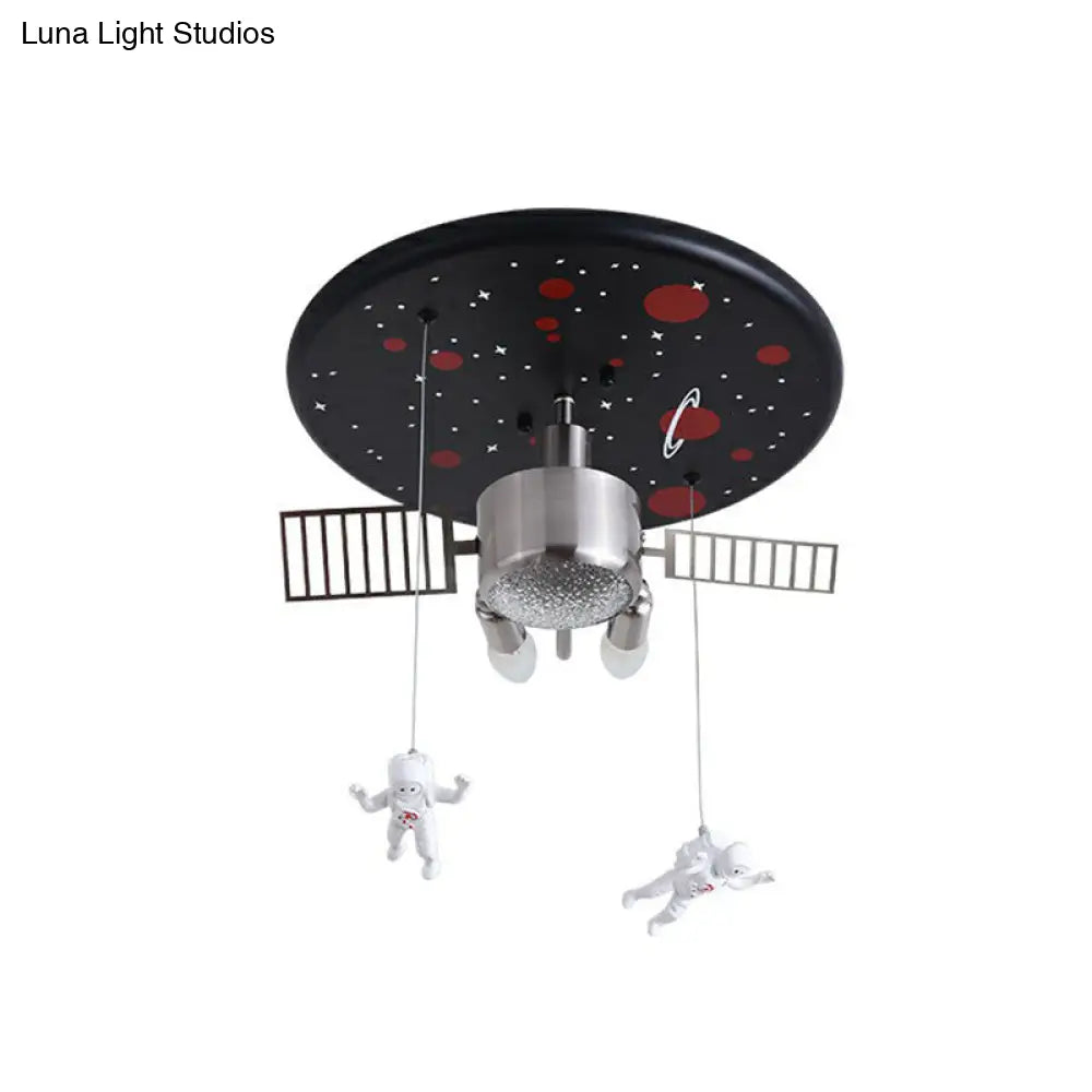 Astronaut Themed Led Flush Mount Light In Black - Metallic Space Ship Design For Kids Room / 16