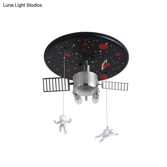 Astronaut Themed Led Flush Mount Light In Black - Metallic Space Ship Design For Kids Room / 16