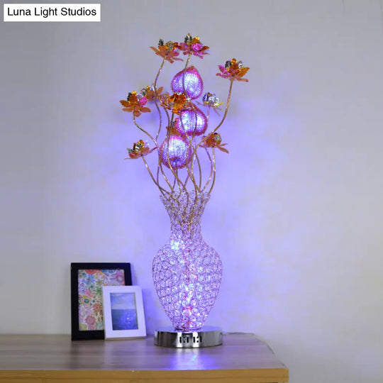 Golden Led Pineapple Blossom Table Lamp With Crystal Decor For Nightstand Art Decoration Gold