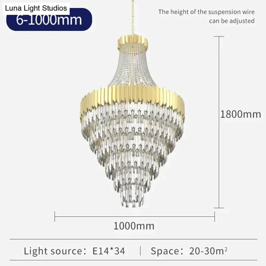 Avah - Gold Large Crystal Chandelier 100Cm / Warm White