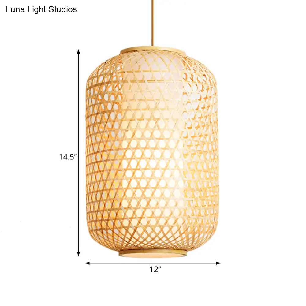 Bamboo Asian Lantern Pendant Light - Single Head Ceiling Drop For Restaurant & Dining Room Decor