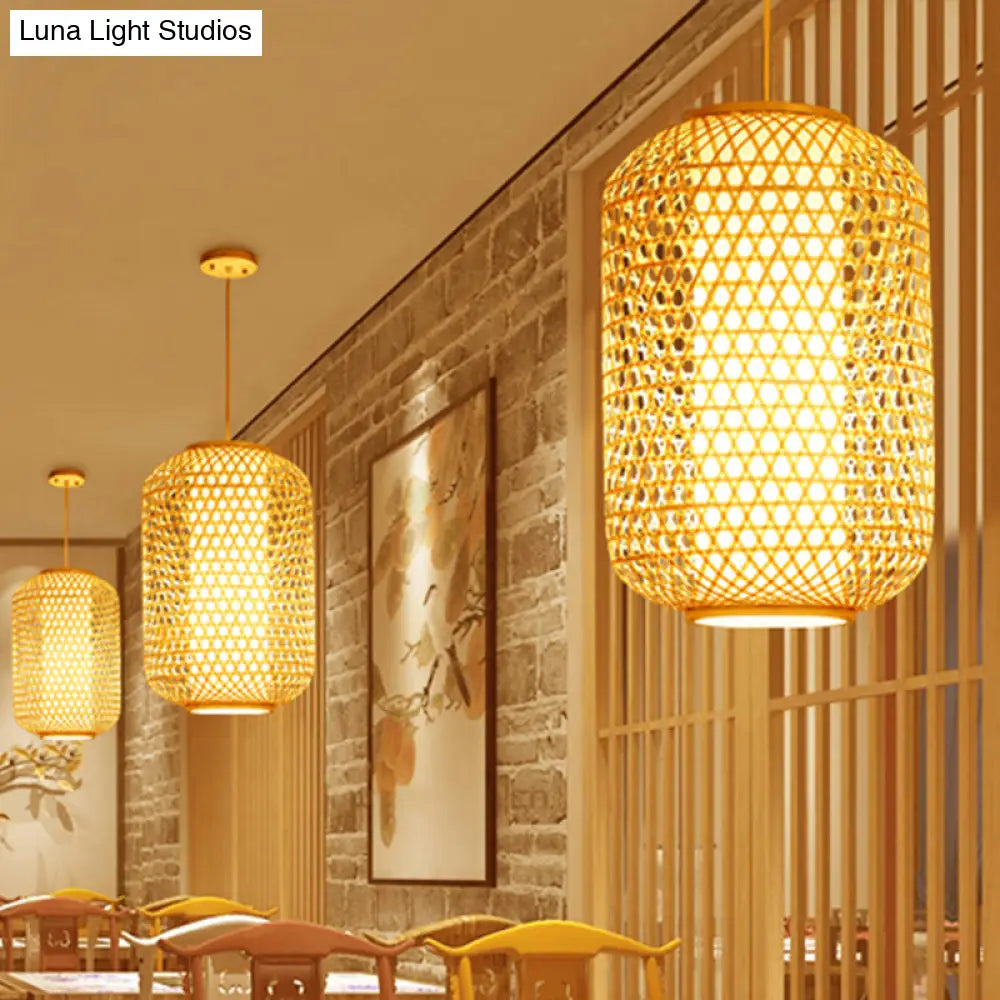 Bamboo Asian Lantern Pendant Light - Single Head Ceiling Drop For Restaurant & Dining Room Decor