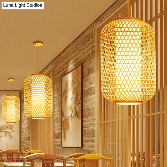 Bamboo Asian Lantern Pendant Light - Single Head Ceiling Drop For Restaurant & Dining Room Decor