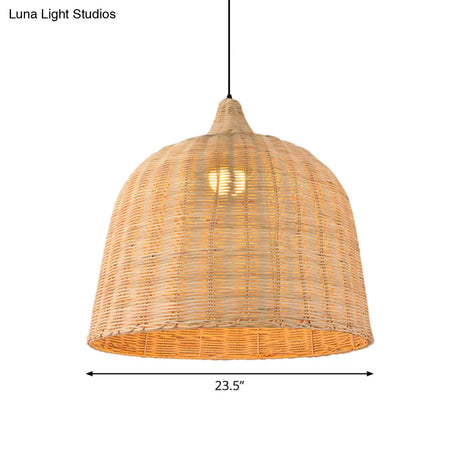 Bamboo Bell Hanging Lamp: Handcrafted 1-Light Pendant For Restaurants - 10’/12’/23.5’ Wide