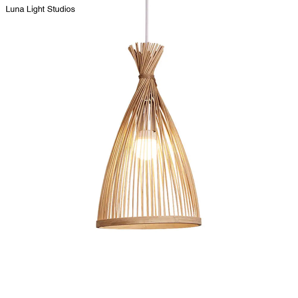 Bamboo Bell Pendant Ceiling Light - Minimalist 1-Head Suspension Lighting For Tea Room