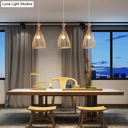 Bamboo Bell Pendant Ceiling Light - Minimalist 1-Head Suspension Lighting For Tea Room