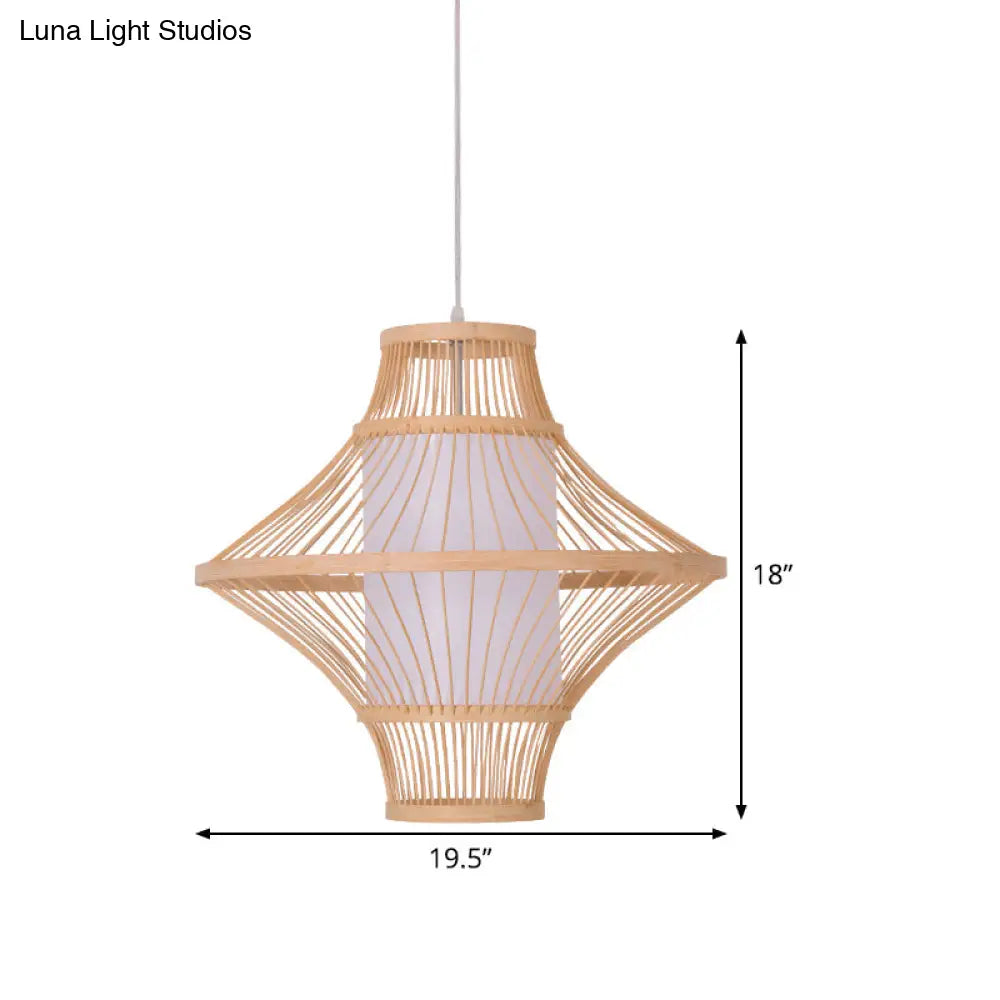 Bamboo Ceiling Light: Asian Inspired Wood Fixture With Suspended Cylinder Shade