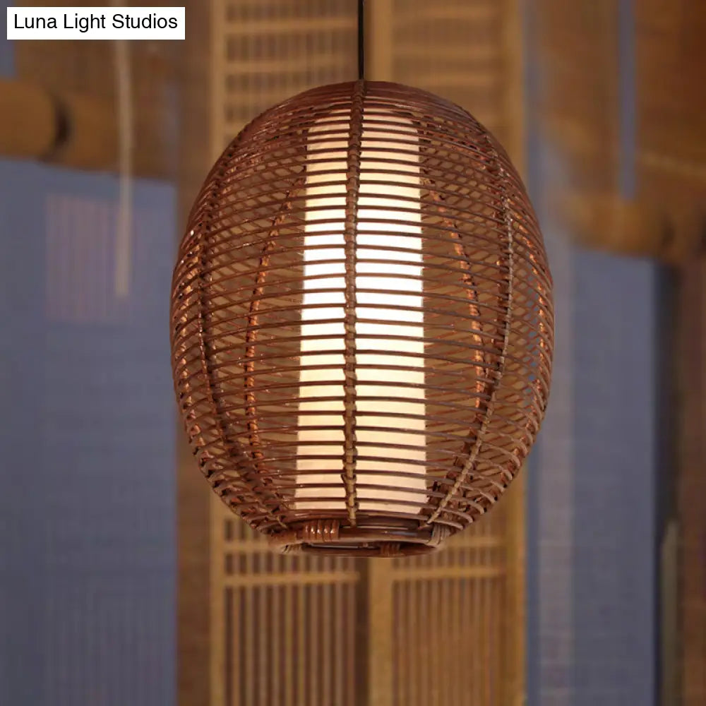 Bamboo Ceiling Pendant Light - Asian Style Brown Finish Ideal For Dining Room