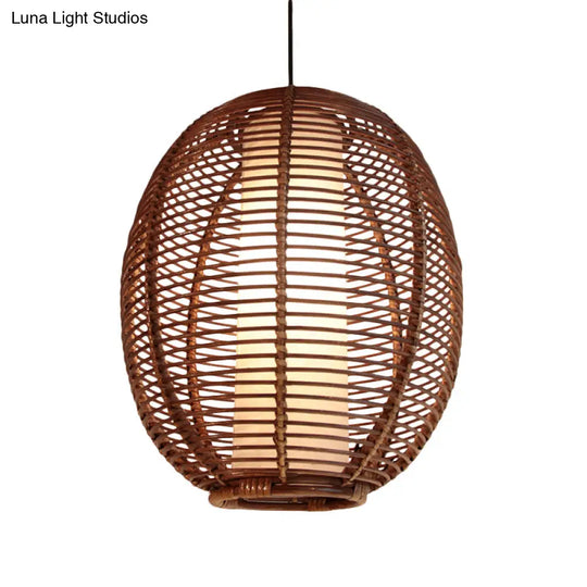 Bamboo Ceiling Pendant Light - Asian Style Brown Finish Ideal For Dining Room