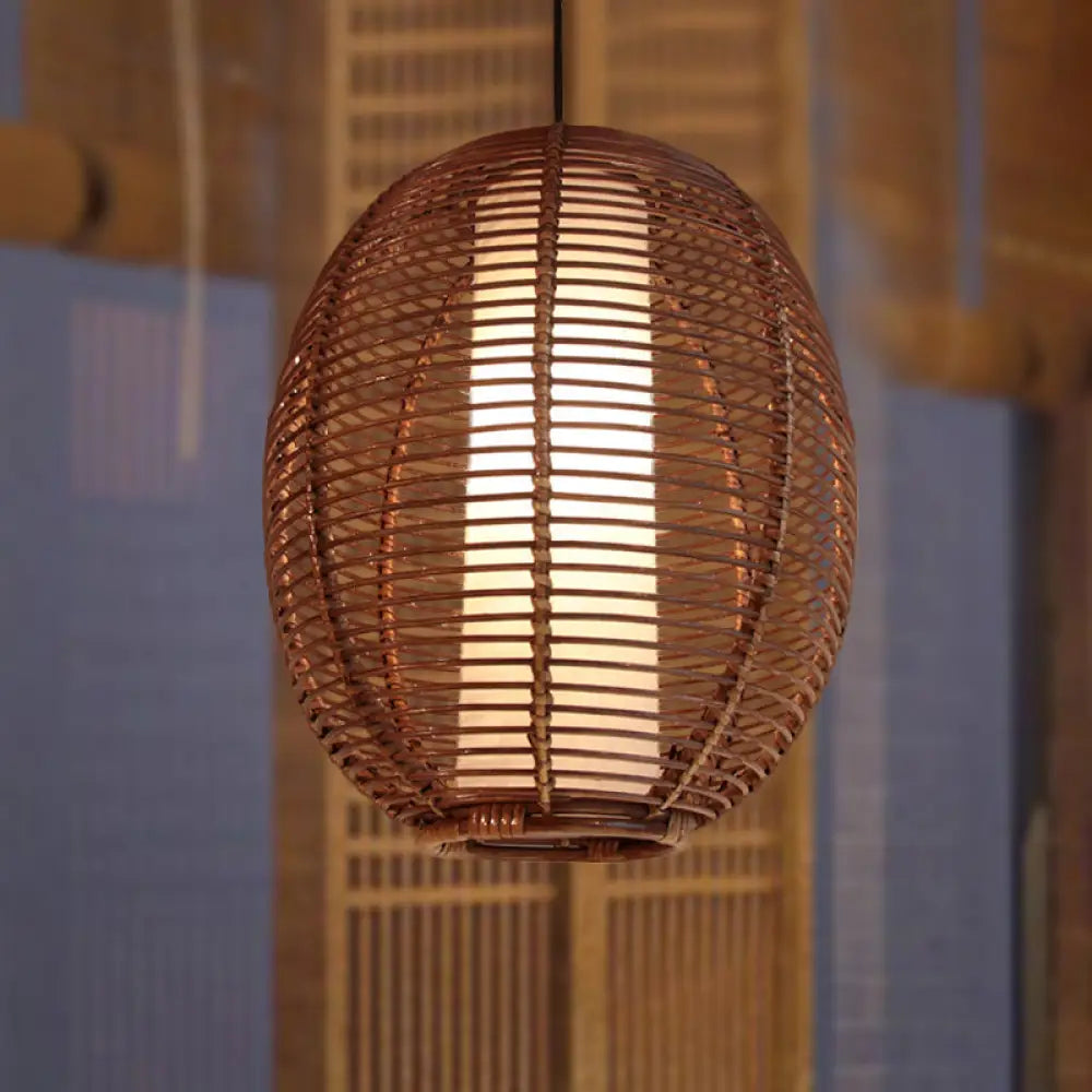 Bamboo Ceiling Pendant Light - Asian Style Brown Finish Ideal For Dining Room