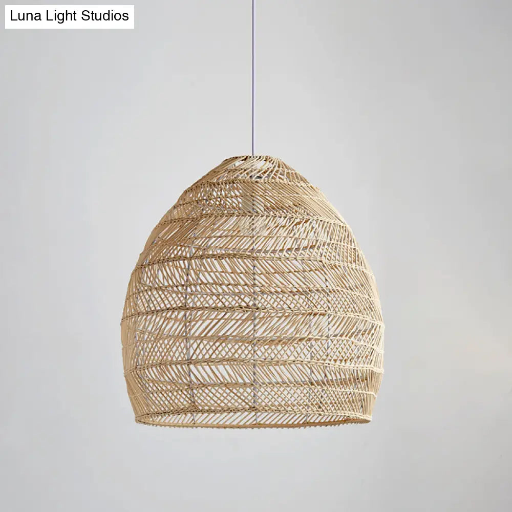 Bamboo Cloche Hanging Light Kit - Tropical Pendant Lighting Fixture (1 Head 14/18 Wide) Beige