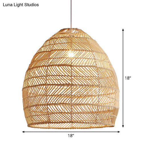 Bamboo Cloche Hanging Light Kit - Tropical Pendant Lighting Fixture (1 Head 14/18 Wide) Beige