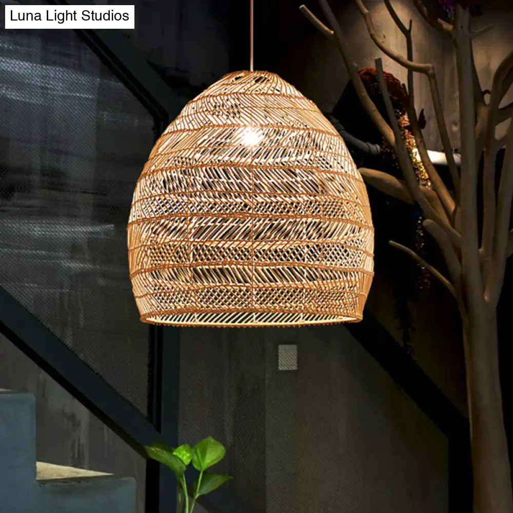 Bamboo Cloche Hanging Light Kit - Tropical Pendant Lighting Fixture (1 Head 14/18 Wide) Beige