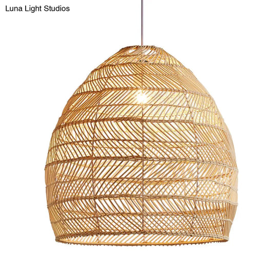 Bamboo Cloche Hanging Light Kit - Tropical Pendant Lighting Fixture (1 Head 14/18 Wide) Beige