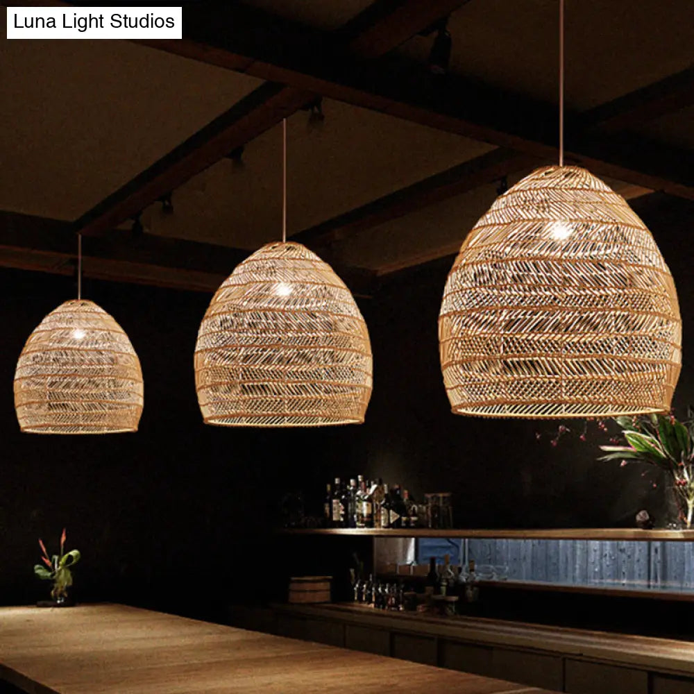 Bamboo Cloche Hanging Light Kit - Tropical Pendant Lighting Fixture (1 Head 14/18 Wide) Beige