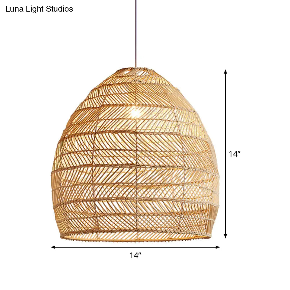 Bamboo Cloche Hanging Light Kit - Tropical Pendant Lighting Fixture (1 Head 14/18 Wide) Beige