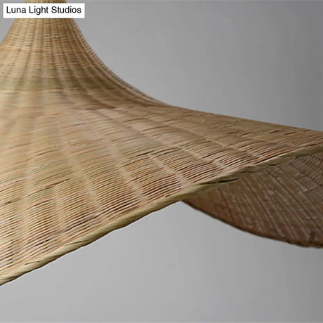 Bamboo Contemporary Suspension Pendant - 16’/19.5’ W 1-Light Indoor Hanging Lamp In Beige