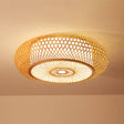 Bamboo Criss-Cross Ceiling Lamp: Asian Wood Flush Mount Light For Bedroom / Small Drum